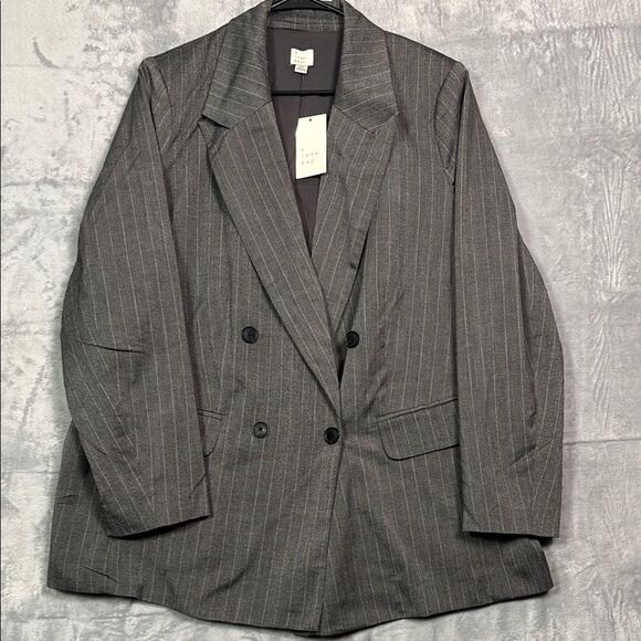 NWT New A New Day White & Gray Pin Stripe Button Front Blazer Size XXL - Picture 1 of 10